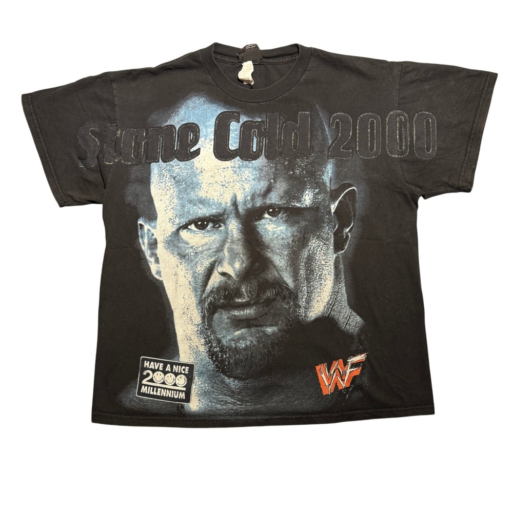 Vintage WWF Stone Cold Steve Austin 2000 Millennium T-Shirt Black Mens Large